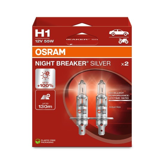 OSRAM ΛΑΜΠΑ NIGHT BREAKER® SILVER H1 12V DUOBOX ECO OSRAM ΛΑΜΠΑ NIGHT BREAKER® SILVER H1 12V DUOBOX ECO