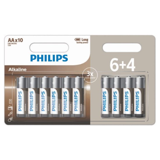 PHILIPS ΜΠΑΤΑΡΙΑ ΑΛΚΑΛΙΚΗ AA (6+4τεμ)