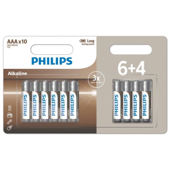 PHILIPS ΜΠΑΤΑΡΙΑ ΑΛΚΑΛΙΚΗ AAA (6+4τεμ)